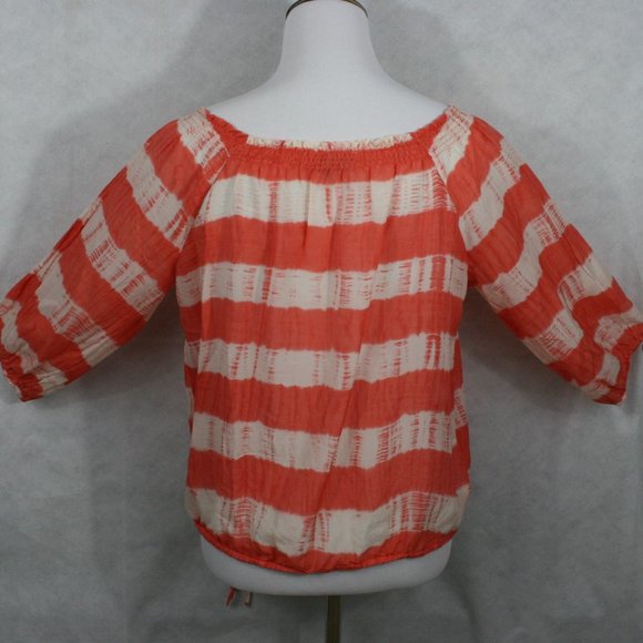 Ann Taylor Loft Petites Orange/White Sheer Cotton/ - Picture 4 of 7